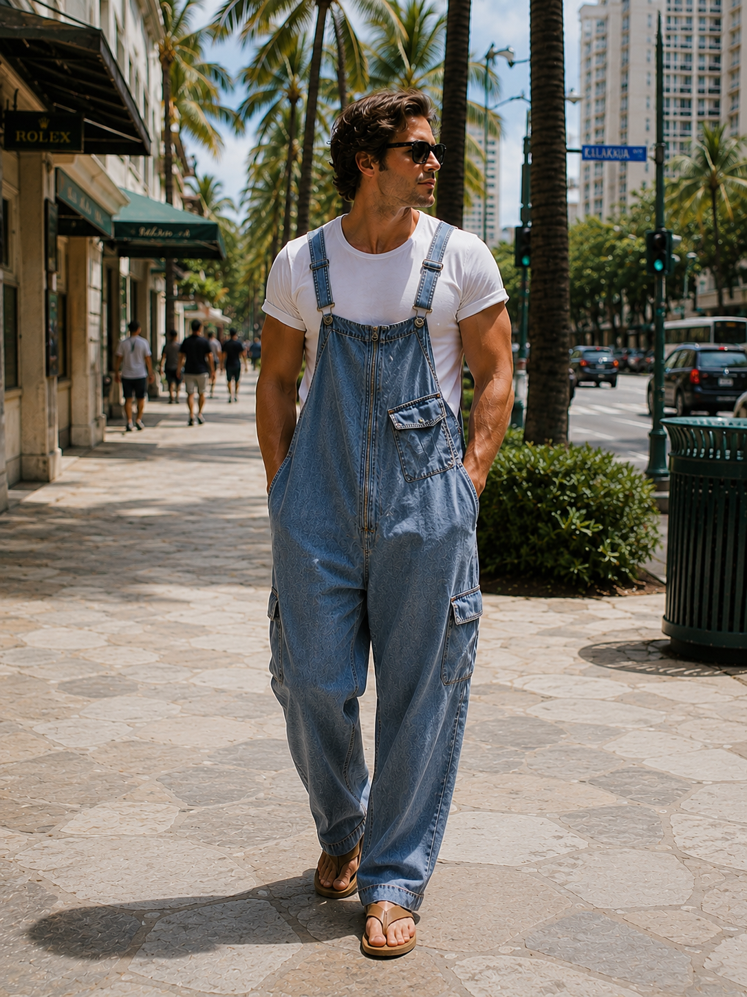 Tシャツに合わせた若者のスタイリング